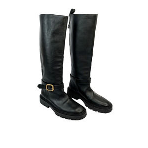 NEW Zara Black Mid Calf Boots Sz7 Winter/Fall 2052/810 riding tall buckle